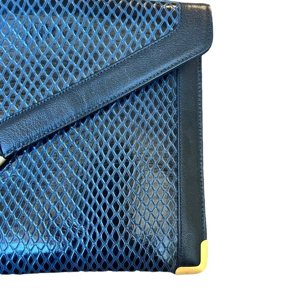 Vintage Koret Pebbled Leather Navy Gold Hardware Envelope Clutch - Picture 2 of 9